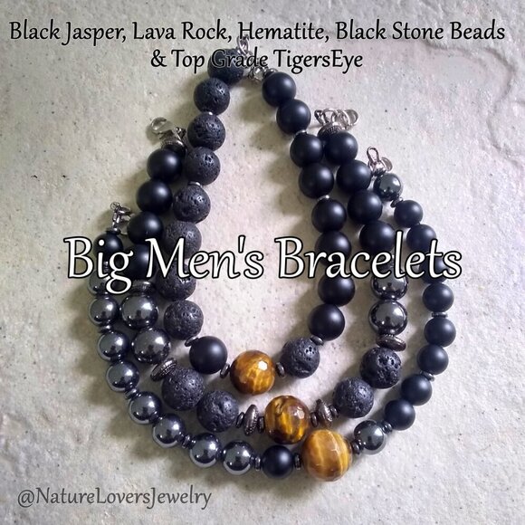 Gifts for Men!!! Handsome Big Man's Bracelets - Semi-Precious Stone Beads - Picture 2 of 12